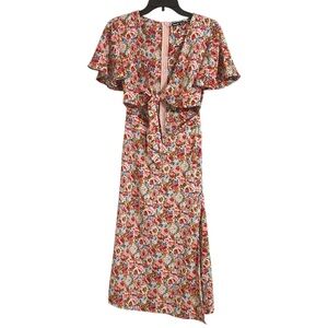 SHEIN Floral Multicolor Front Slit Size XS Short Sleeve Maxi Dress